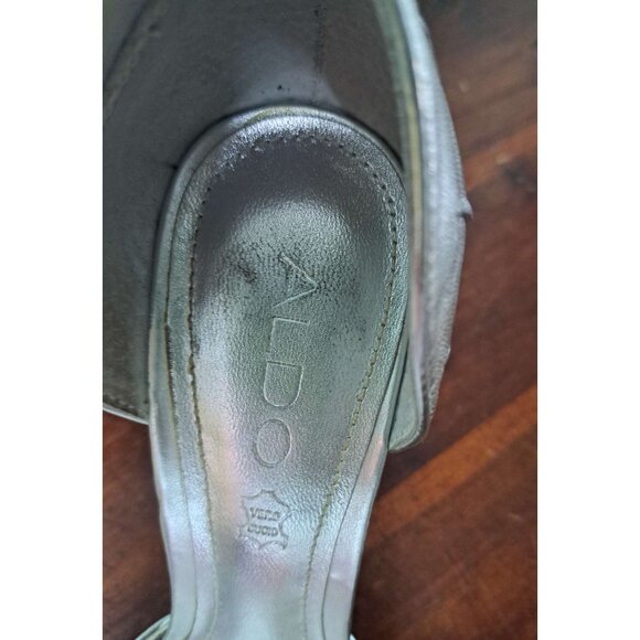 ALDO D'Orsay Heels Silver Metallic Leather Sandals Shoes Rhinestone Size 39 8 - Picture 8 of 9